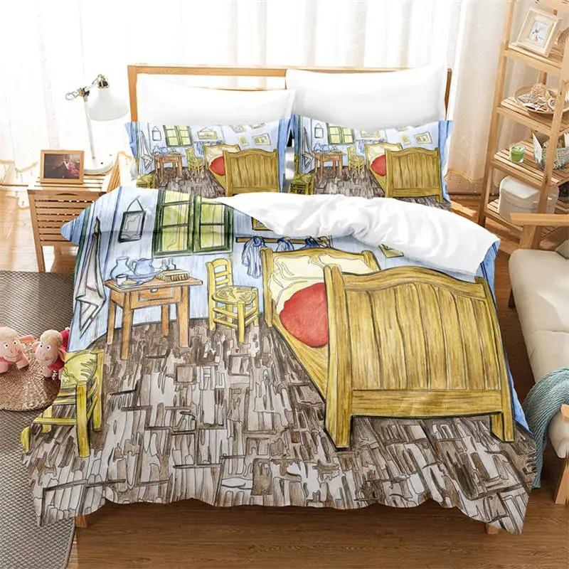 Starry Night Van Gogh Duvet Cover Set Queen Size,Oil Painting Famous Modern Classic Sky Star Art,Decorative 3 Piece Bedding Set