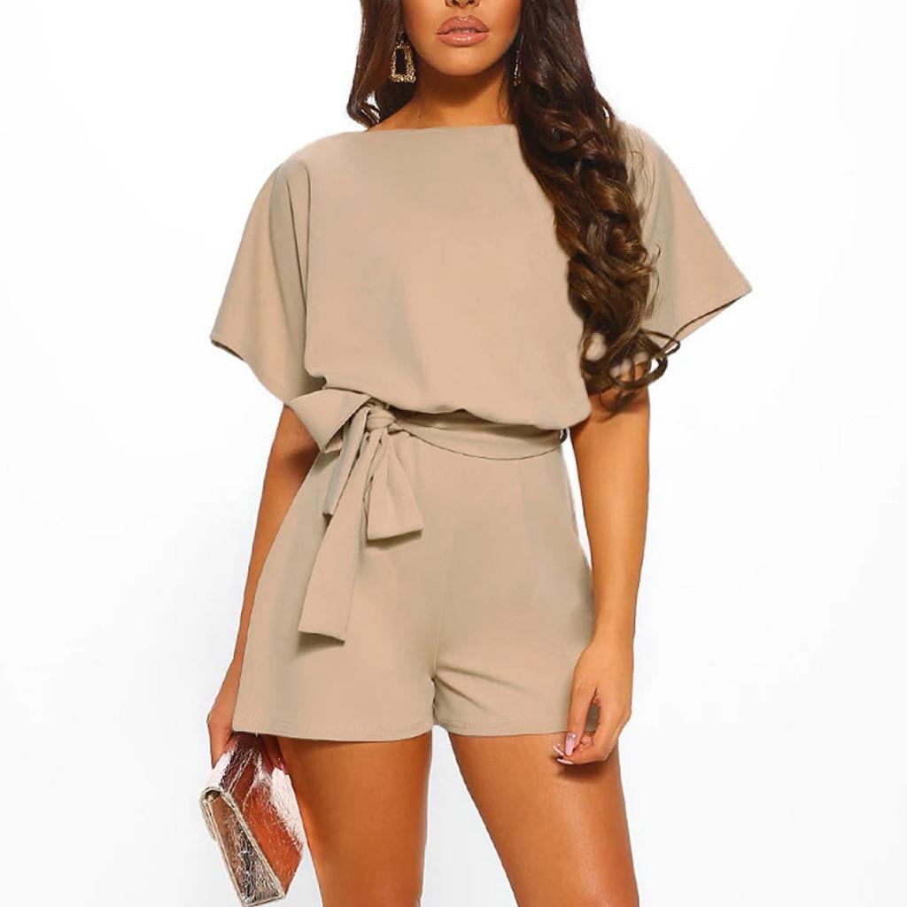 Womens Short Sleeve Wide Leg Pants Short Jumpsuit Strappy Playsuit