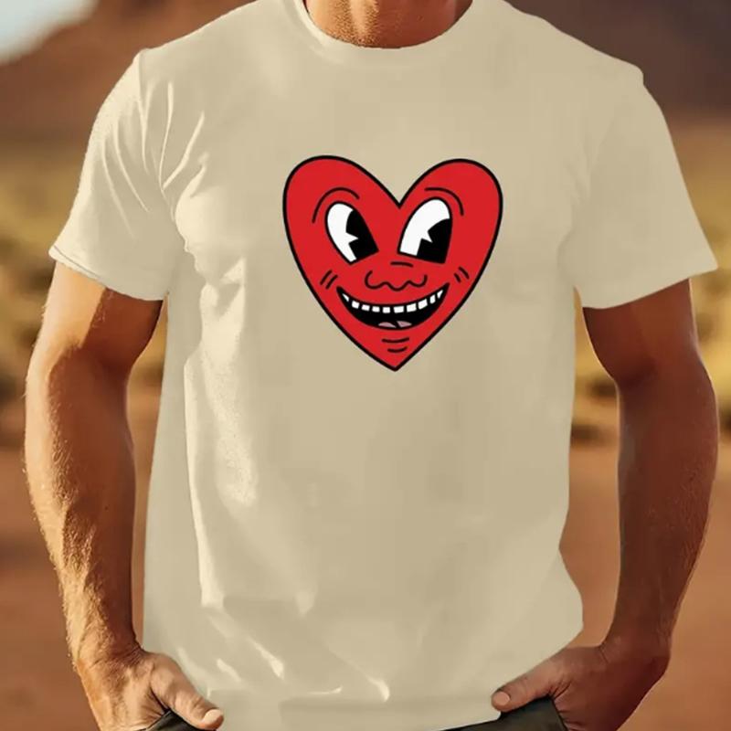 New Summer Men's Fashion T-shirt Personality Smiling Love Printed Men's T-shirt Top