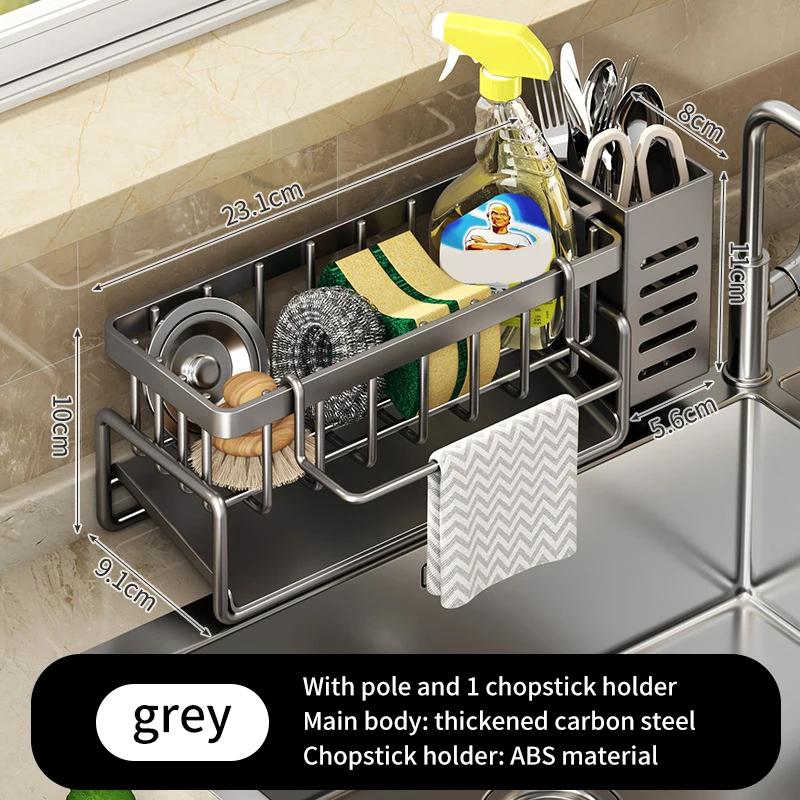 Stainless Steel Kitchen Sink Storage Rack Space Saving Built-in Sponge Rack And Drainage Basket For Kitchen Cleaning And Storage