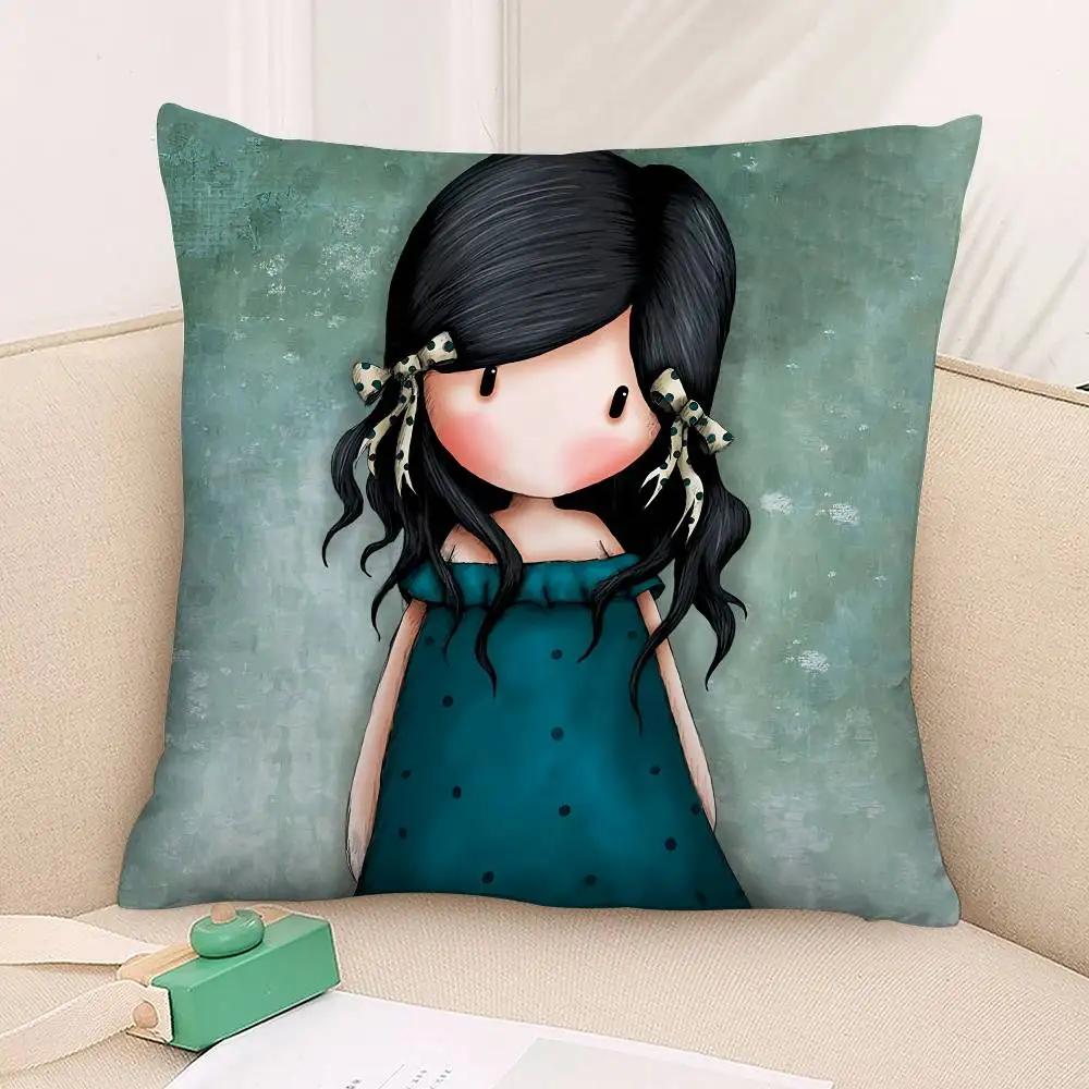 Kawaii Girl Santoro Gorjuss Pillow Case Square Double‑Sided Print Cushion Case For Sofa Home Bedchamber Decor Gift