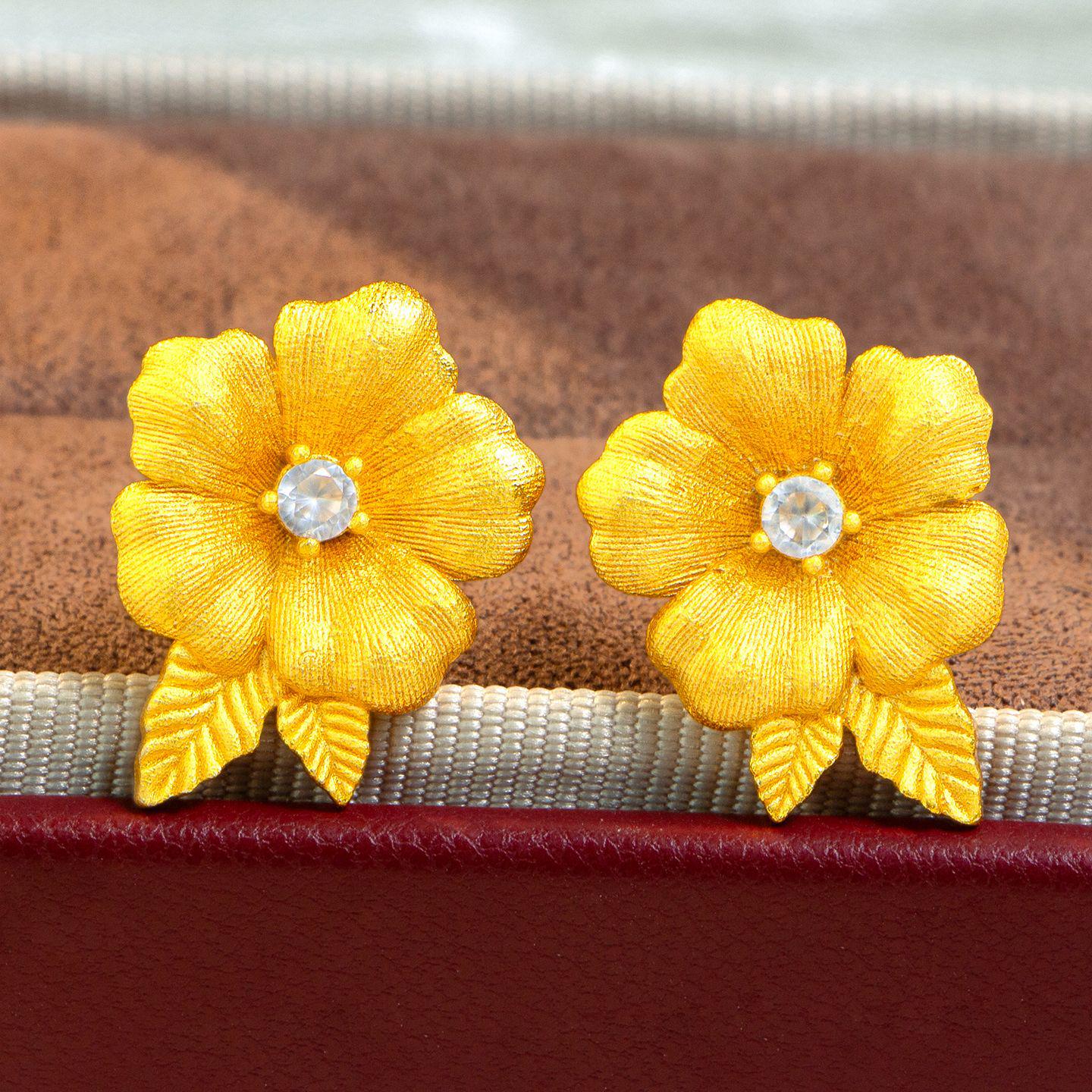 Винтажные золотые серьги-цветы с бриллиантами: Ретро Дизайн с Брашировкой для Женщин