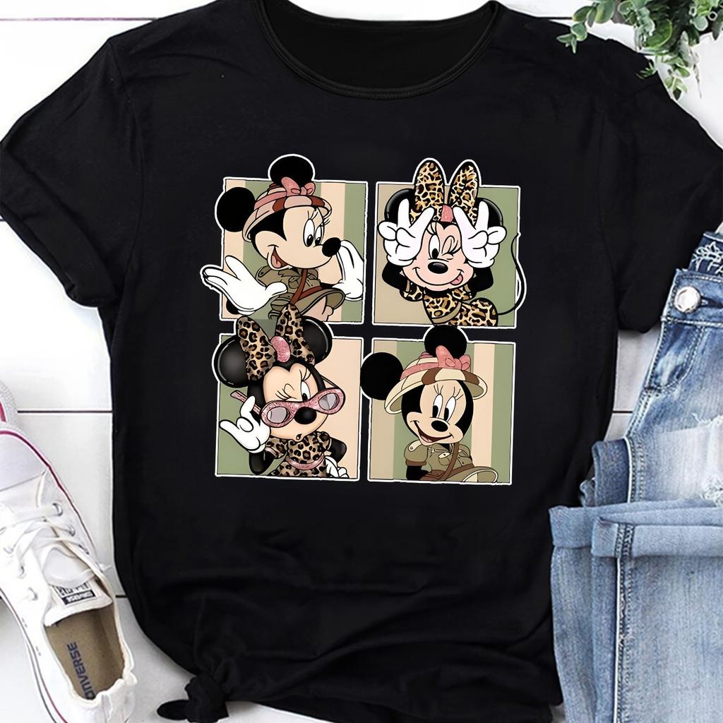 Summer New Mickey Minnie Print Fashionable Unisex Plus Size Tshirt Cotton Y2K Loose Casual Trend Versatile Short Sleeved Clothing
