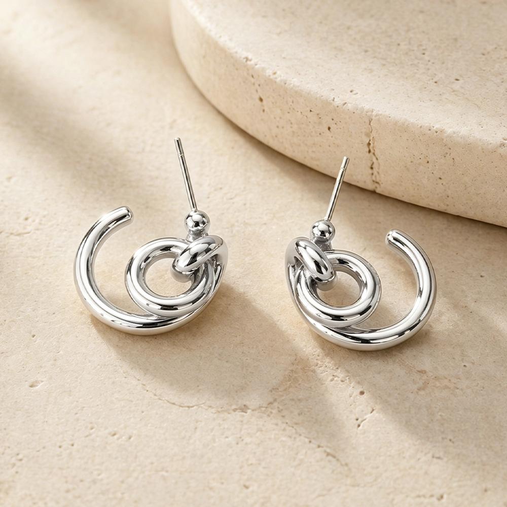 Stainless Steel Mixed Color Geometry Earrings Silver Gold Tone Oval 18K Gold Plated Waterproof Jewelry Women's Creative Earrings