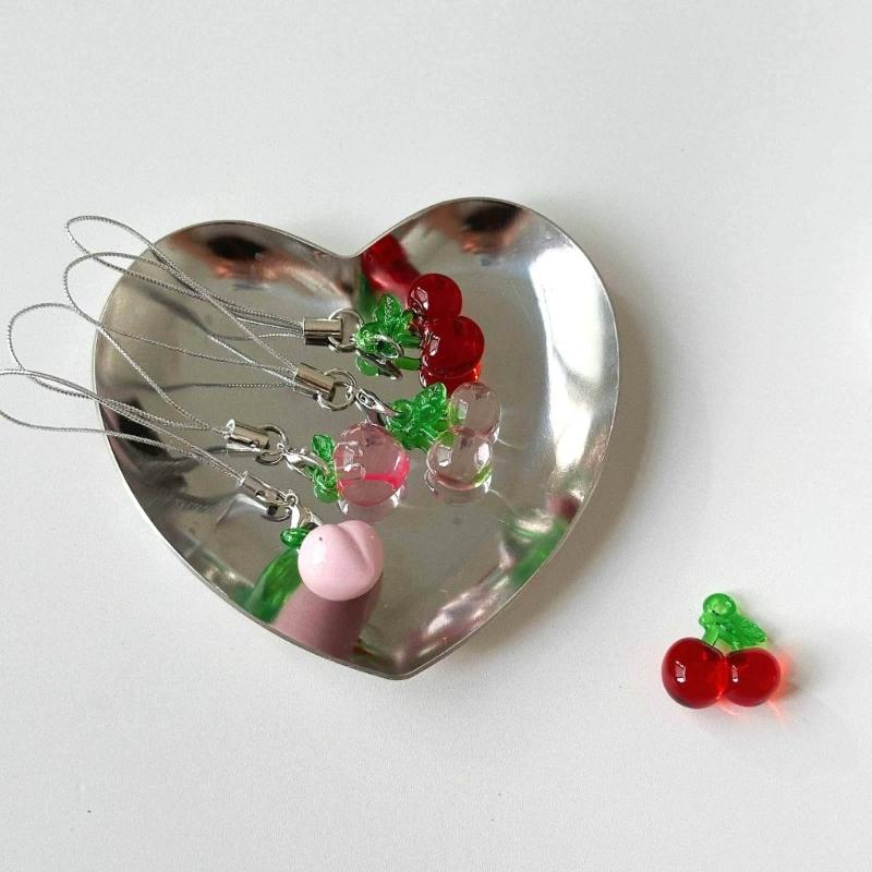 Fruit themed Mobile Attachment Beautiful Peach/Cherries Charm Lovely Fruit Cellphone Cord for Fruit Enthusiasts