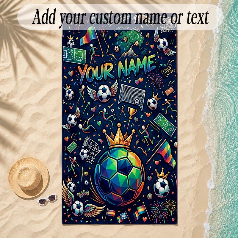 Soccer Theme Soft Beach Towel Personalized Custom Name Text Towel Portable for Beach Pool Travel