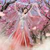 Han Yu Kui Women's Profusion of Flowers Tang Style One-Piece Hanfu - Pierced Qi Xiong, White Spring/Summer Edition.