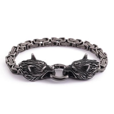 Men 'S Vintage Stainless Steel Wolf Head Bracelet Imperial Chain Bracelet Leather 
