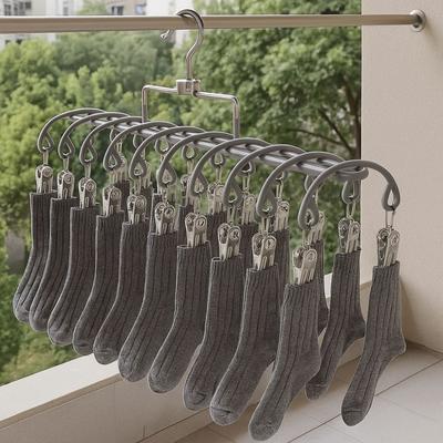 Stainless Steel Clothes Drying Hanger Rustproof Anti-slip Windproof Clothing Rack 20 Clips Portable Shoe Hanger