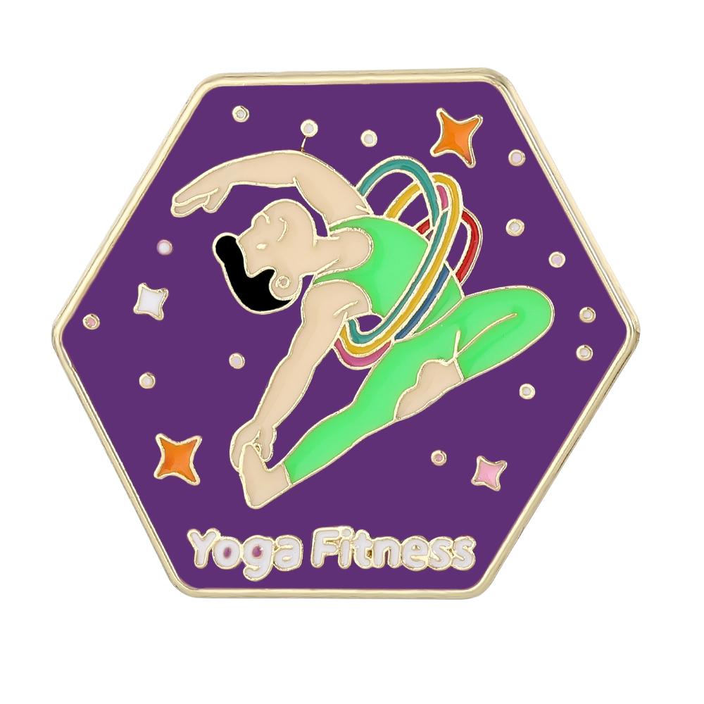 Funny Sporty Yoga Fitness Design Enamel Brooches Cute Treadmill Running Girl Women Golden Pins Health Clubs Badge