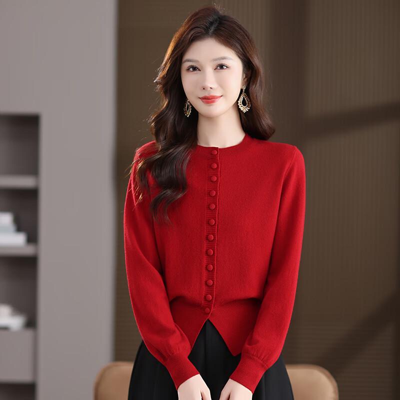 Women's 100% Pure Wool Short Round Neck Cardigan