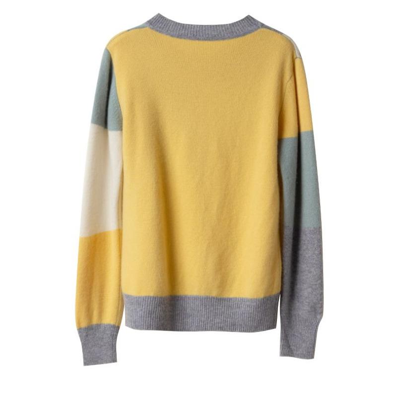 Kontrastnähte Rundhals-Pullover Frühling und Herbst Langarmbluse Mode-Pullover Damen Unterhemd