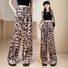 Leopard Print  Wide Leg Pants Women Summer High Waist Slimming Straight Leg Casual Floor Pant
