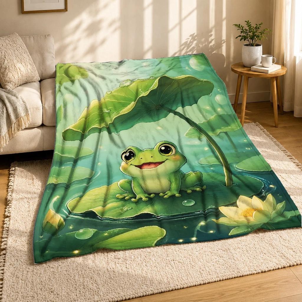 Smiling Frog On Lily Pad Under Leaf Umbrella Coral Fleece Blanket