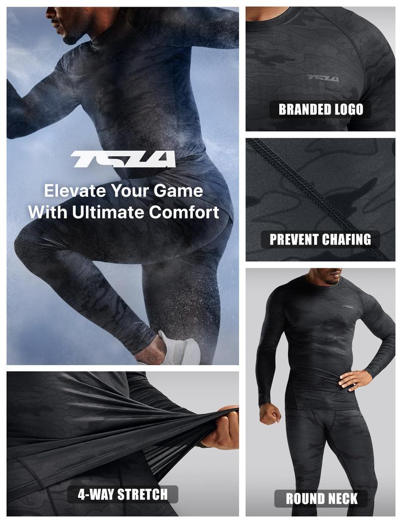 Tesla Round Neck Sports Shirt Compression Power Stretch Underwear All-Season [UV Protection, Sweat-Wicking, Quick-Drying] Wear, MUD01-JPK_S