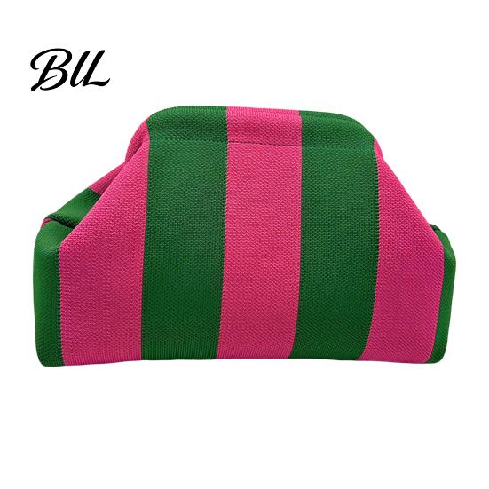 Kiss Lock Clutch Purse Woven Striped for Woman, Large Capacity Cosmetic Pouch, Portable Knit Dumpling Bag, Handbag Evening, Party Toiletry Bag