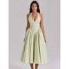 Melno Chateau House Same Style French Style Fresh Green Deep V-neck Backless Vacation Hanging Neck Long Dress