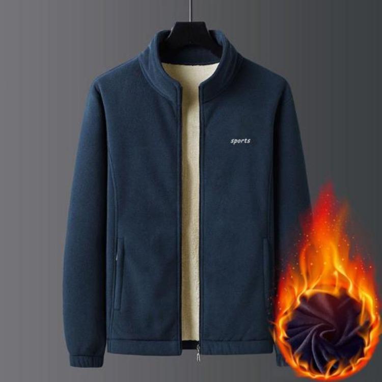 Giacca Invernale da Uomo Cappotto Autunnale Ispessito Peluche Caldo Collo Alto Cardigan Largo Manica Lunga Monocolore Chiusura Lampo Tasche Conservazione del Calore