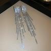 Light Luxury Style Diamond-encrusted Long Fringed Silver Needle Earrings, European and American Niche Personalized Earrings, 