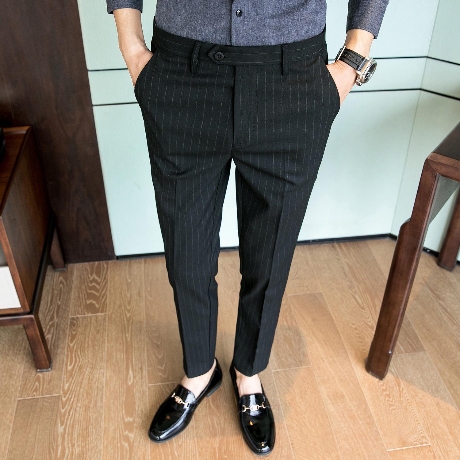 

Корейські повсякденні штани-кльош у смужку для чоловіків, приталеного крою 36 (155-170 lbs)