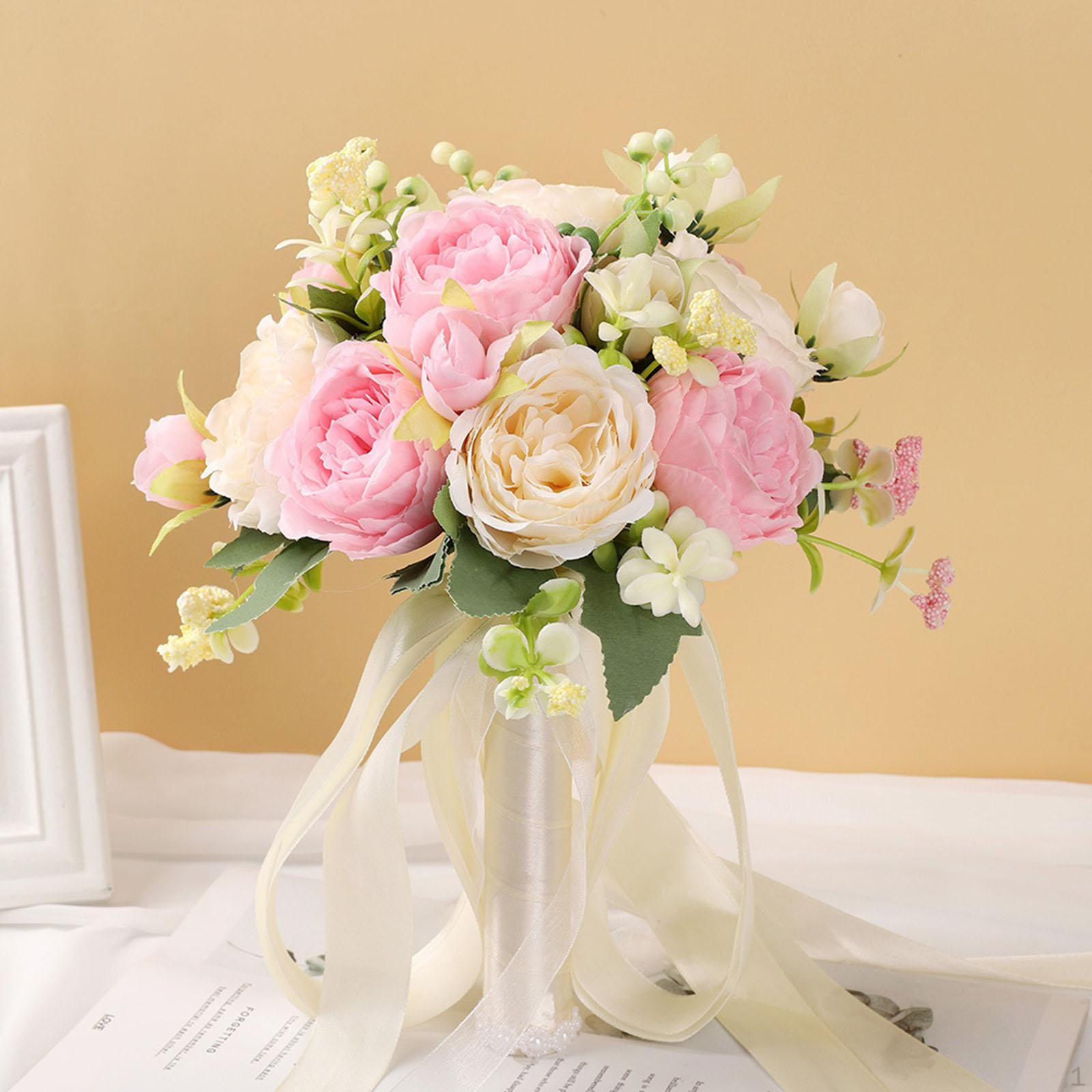 

Свадебный букет из искусственных роз высотой 9,8 дюймов, декоративный, ручной работы для вечеринки розовый