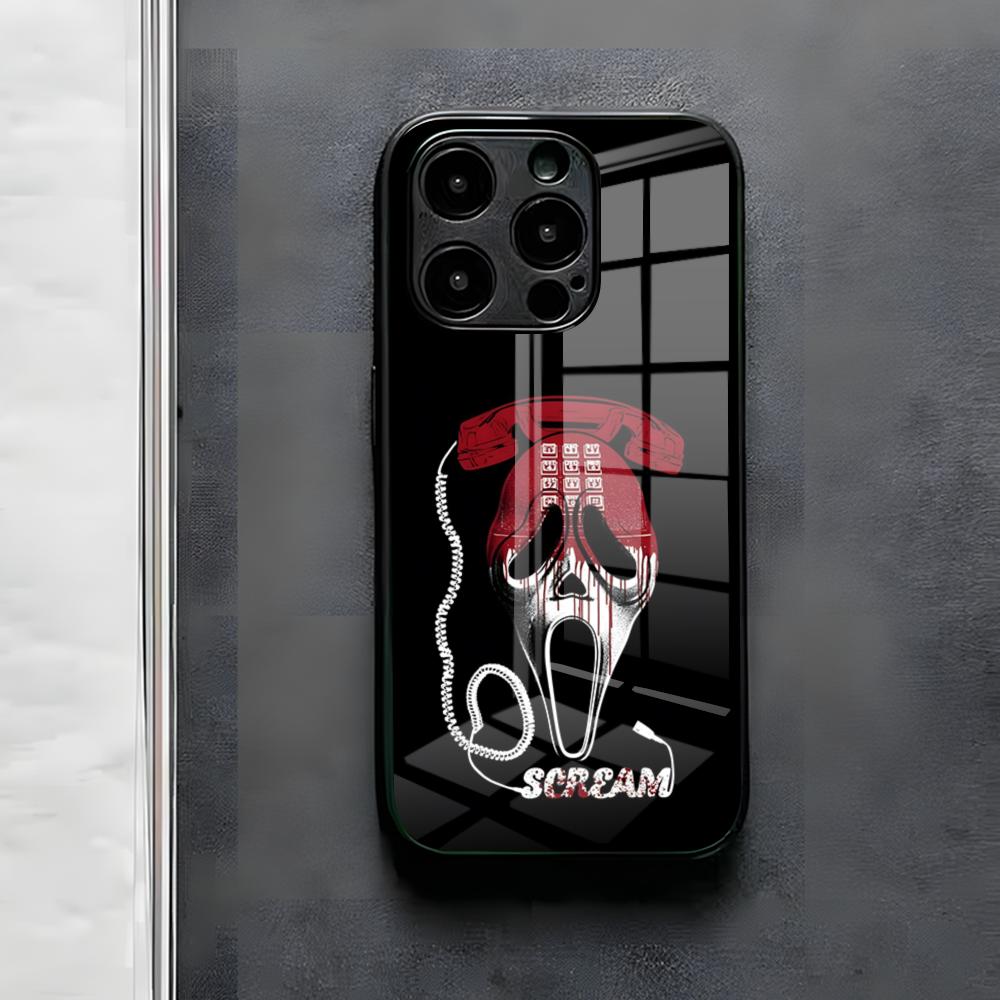 

Ghost Face Scream Halloween Phone Case For IPhone 17 Air 16 E Pro Max 15 14 13 Mini 12 Pro 11 Max Plus Black Glass Cover iPhone 15 Plus
