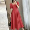 ZANZEA Abito Casual Elegante da Donna con Scollo Quadrato e Maniche Corte