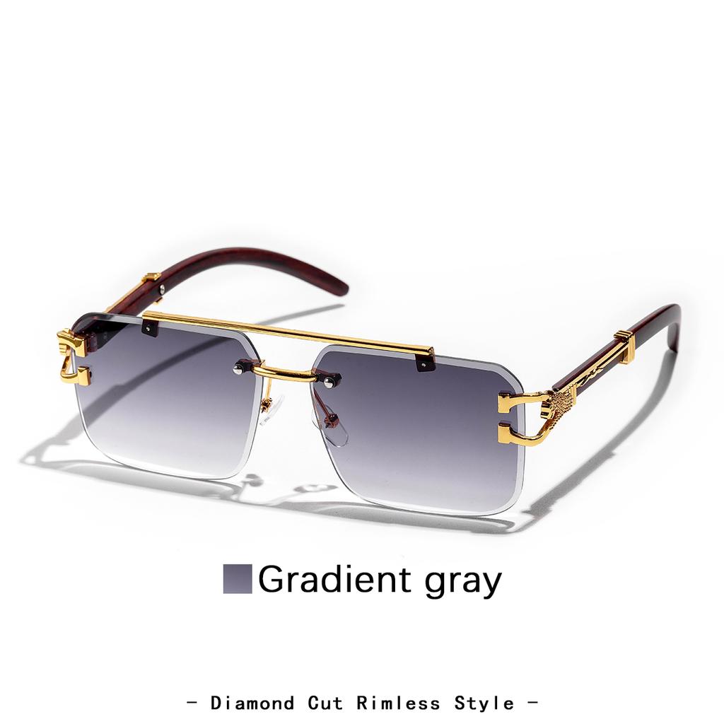 Ruiao Rimless Pilot Luxury Designer Brand Square Sunglasses Diamond Cut Shades UV400 Frameless Eye Glasses for Men And women