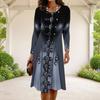 Women Plus Size Round Neck Long Sleeve White Floral Printed A Line Dress