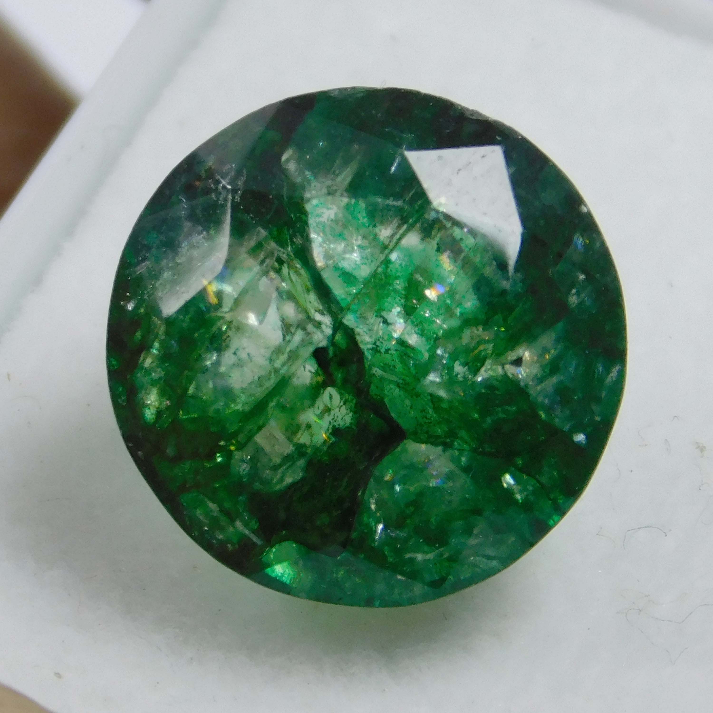 

6.62 Carat Natural CERTIFIED Emerald Round Cut Green Colombian Loose Gemstone 12 mm approx. зелений
