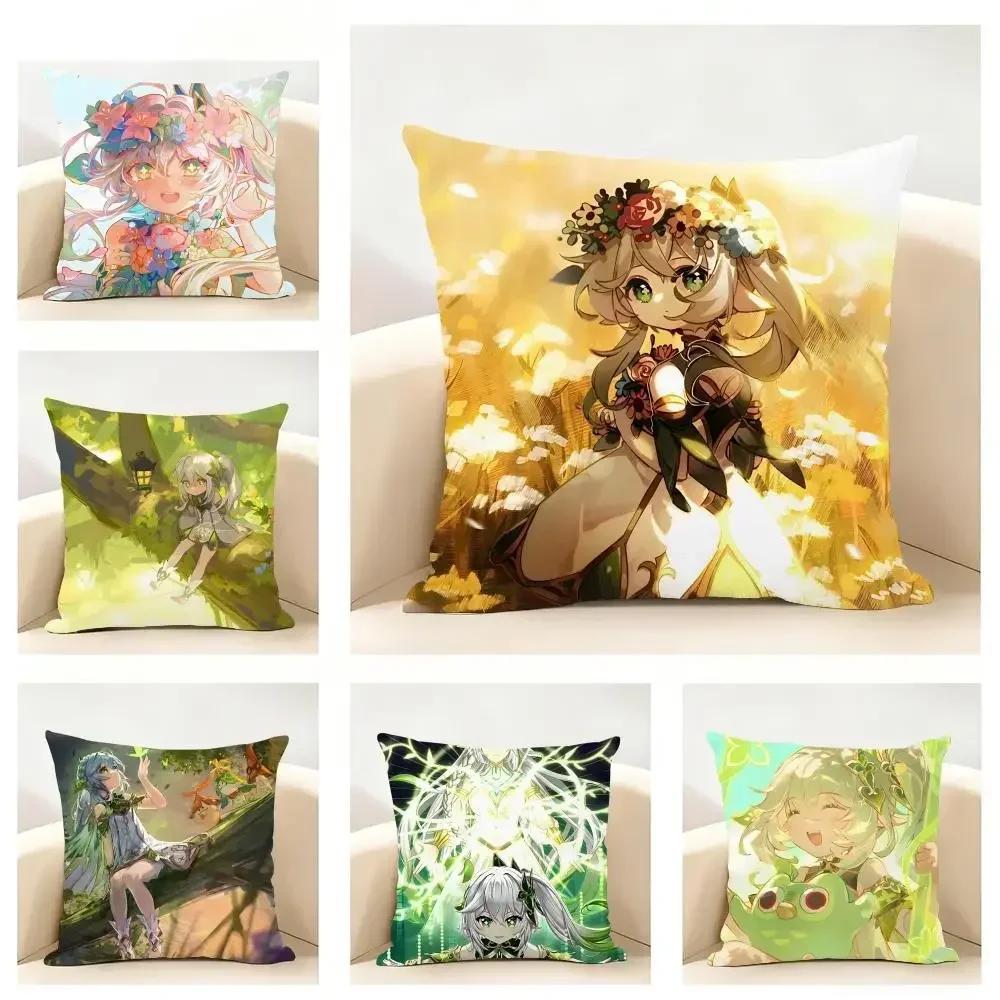 NNahida GGenshin IImpact anime game Cushion Cover Linen Minimalist Soft for Sofa Bed Home Room Decor