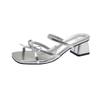 Fairy wind sandals outer wear female 2025 sweet and cold feeling bow thick heel sandals female silver sandals with skirt