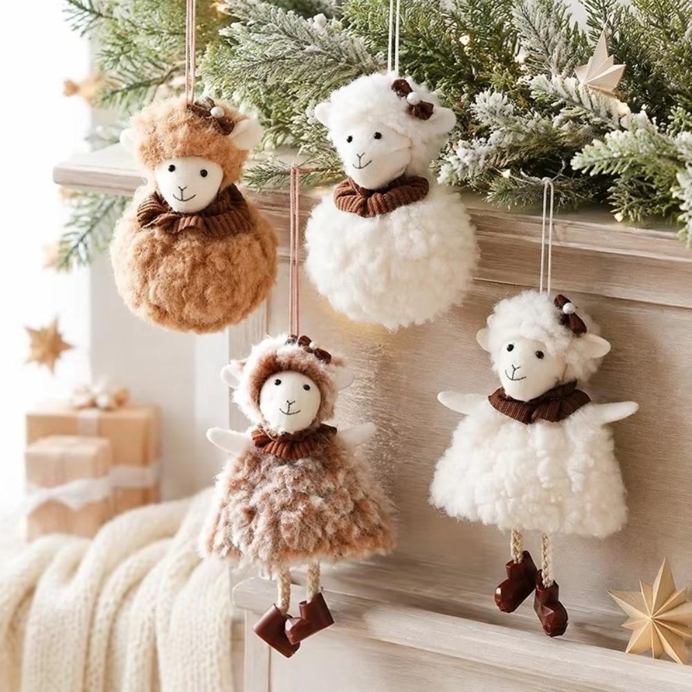 Plush Little Lamb Hanging Pendant Curly Fur New Year Xmas Decoration Sheep Pendants Party Decor