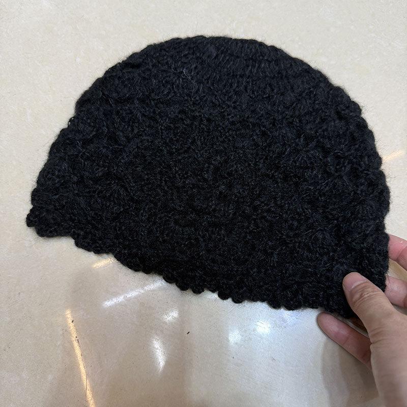 Autumn and winter double-layer handmade crochet three-dimensional flower versatile warm mohair headgear fashion woven hat women