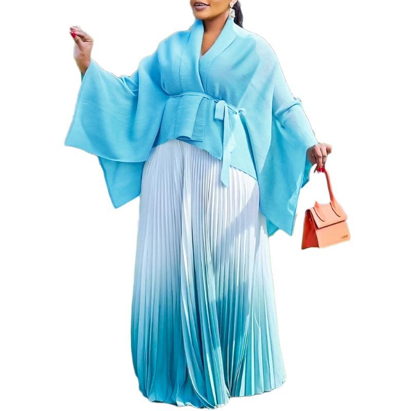 Women's clothing autumn large size fashionable elegant bat sleeve top gradual change color skirt two-piece set