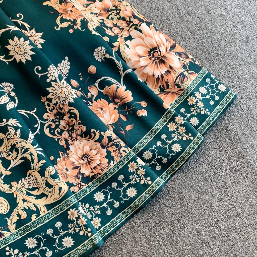 Abito Chemisier da Donna Vintage con Stampa Floreale, Vestibilità Slim, con Cintura, Moda Estiva, Maniche a Sbuffo, Monopetto, Elegante, Casual
