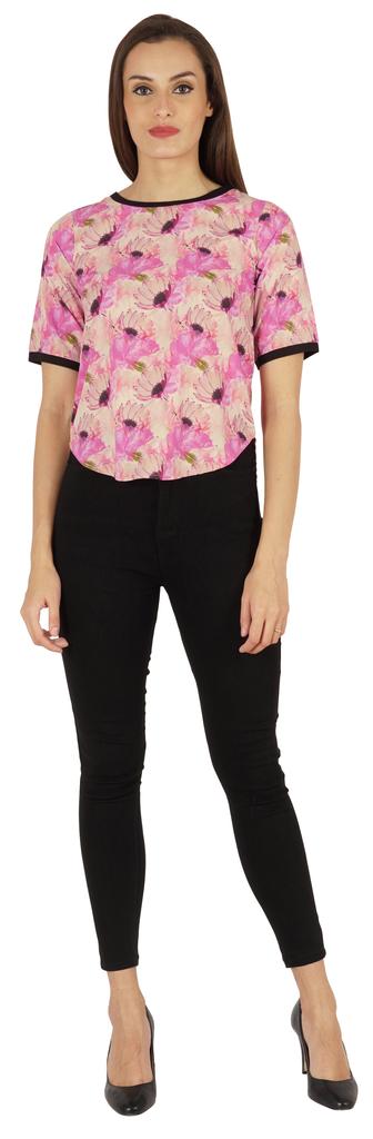 Inkmeso Rundhals Lässige T-Shirts Für Damen Bedruckt Normale Passform High-Low Saum