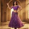 Conjunto de Roupa de Performance Sari de 7 Peças: Top Choli de Manga Curta e Saia Maxi Fluida - Fantasia Indiana de Dança Bollywood para Mulheres