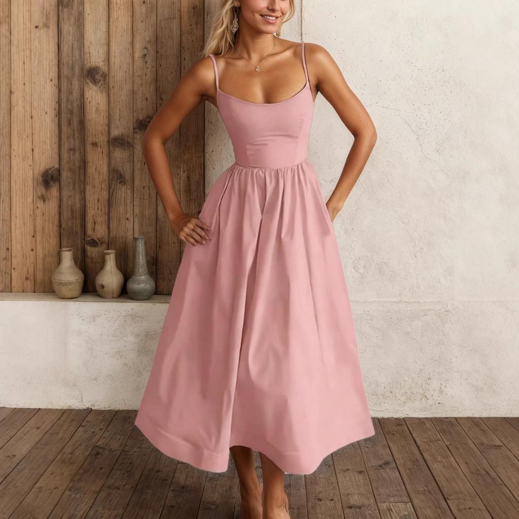Summer dress, fashionable French gentle wind solid color tube top suspender dress