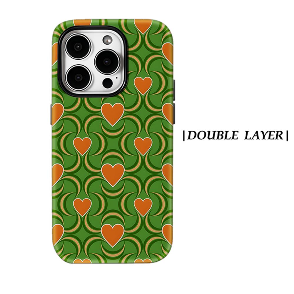 Retro Green Heart Moon Phone Case for IPhone 17AIR 16E 16 15 14 13 12 11 17 Pro Max Plus Double-layer Back Cover