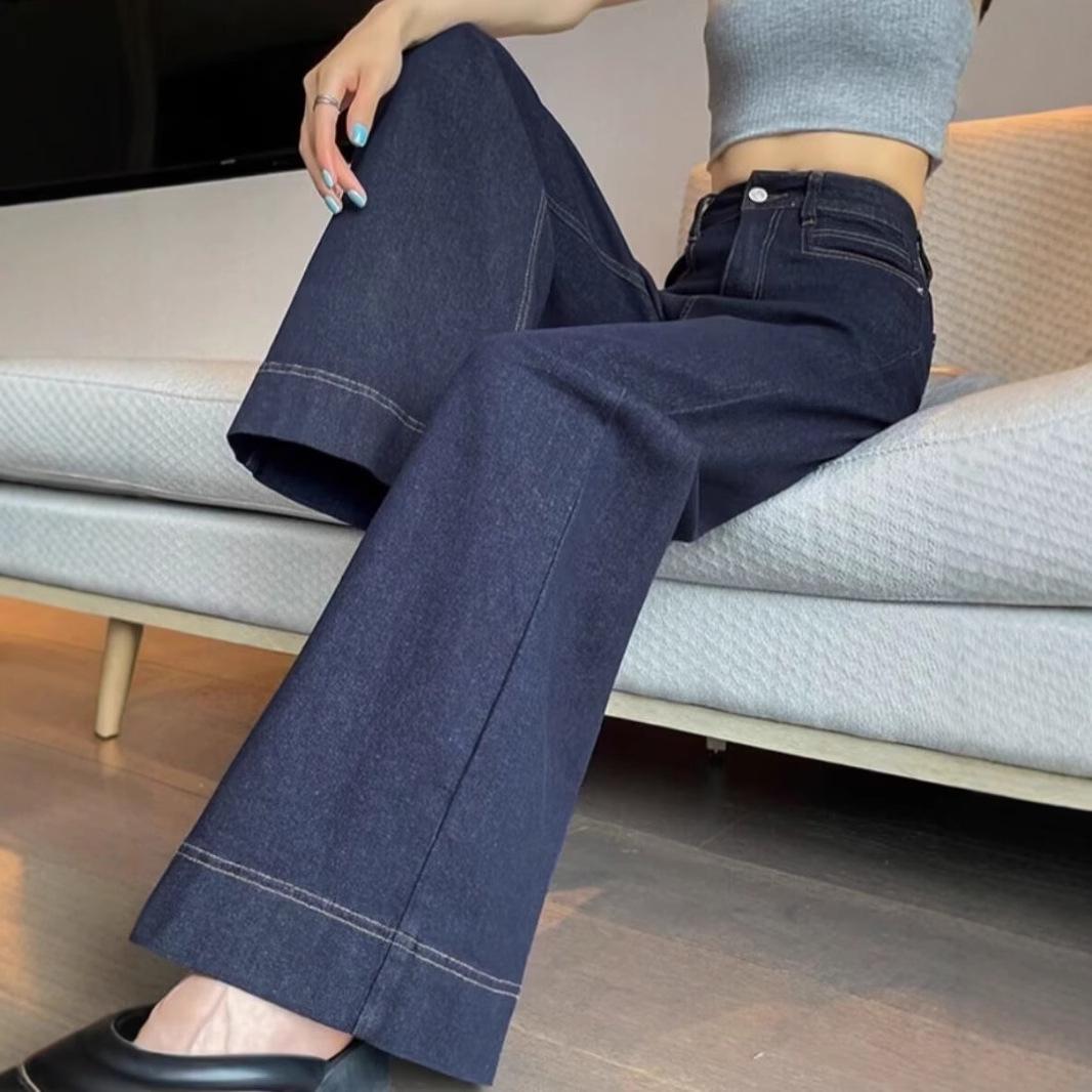 

Spring/Autumn 2024 High-Waisted Wide-Leg Denim Trousers in Blue S темно-синього кольору