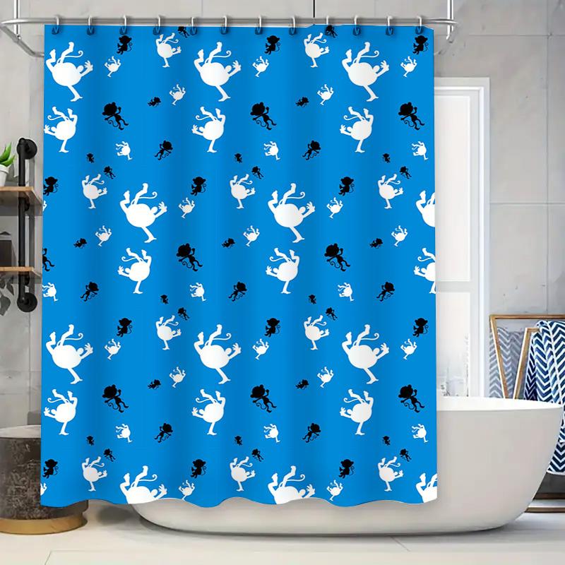 

Modern Blue White Cartoon Animal Print Shower Curtain Waterproof Bathroom Decor Home Decoration 3D Printing Water Droplet Resist W60H190(CM)-1 Pcs