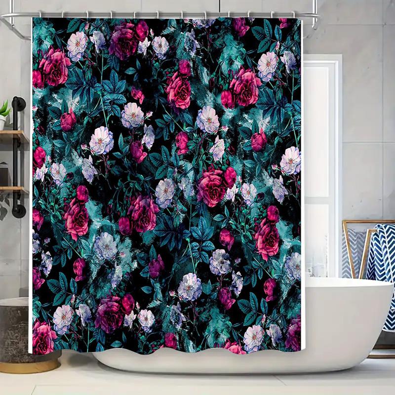 

Floral Shower Curtain Botanical Dark Blue Flowers Vintage Nature Bathroom Decor Washable Waterproof Fabric Panel W60H190(CM)-1 Pcs