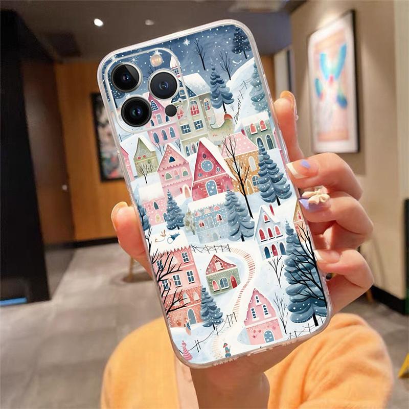 Winter Christmas Snowflake Phone Case Carcasa Funda For iPhone 17 Pro Max Air 16 15 14 13 Pro Max 15 16 Pro 15Plus Case