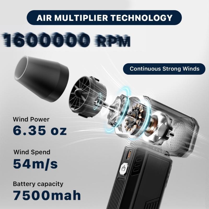 Electric Air Duster 130000RPM Multifunction Fan Cordless Compressed Air Duster Dry Blower for Keyboard Car Indoor