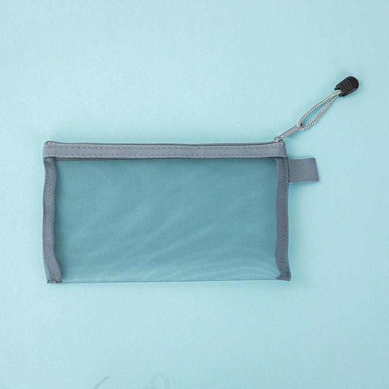 Nylon Transparent Zipper Pencil Case Solid Color Zipper Clear Stationery Bag Makeup Pouch Travel Case Mesh Cosmetic Storage Bag