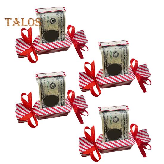 4Pcs Christmas Surprise Money Pull Pouch DIY Cash Pull Out Box with Ribbons Holiday Money Holder for Cash Gift Pull