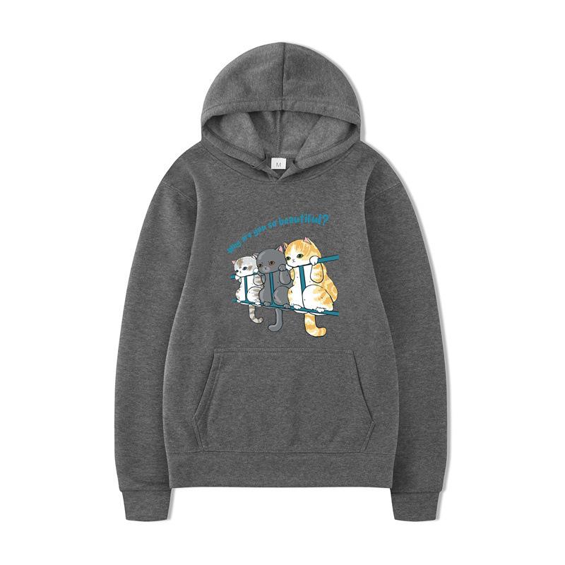 

Кошка Мужская Мода Толстовки Мужчины Женщины Толстовки с капюшоном Мода Хип-хоп Пуловеры Осень Мальчики Девочки Черный Уличный стиль Толстовка 2XL