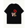 Love Graphic Print White T Shirt With Lip And Leopard Pattern For Casual Wear
