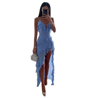 New European and American Sexy Suspender Irregular Solid Color Dress Dress